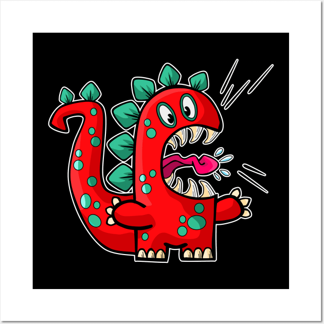 Red Dino Roaring Wall Art by Ashley-Bee